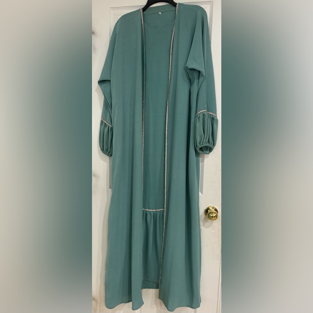 Teal or Turquoise Abaya with Shiney Crystals